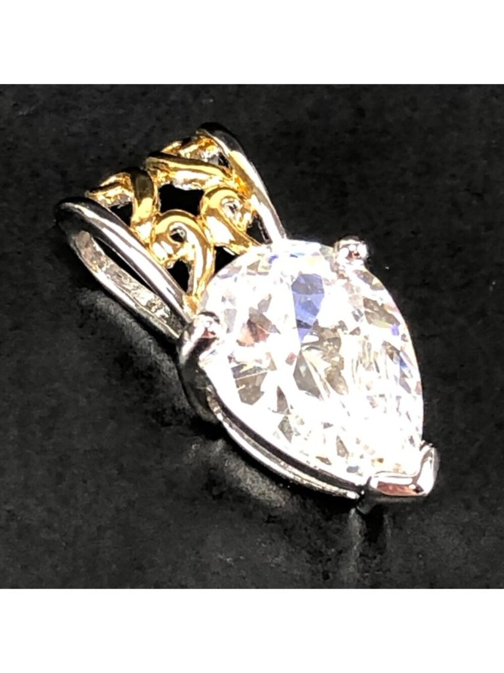 Vintage Sterling Silver 925 Pendant Duel Tone Teardrop Cubic Zirconia